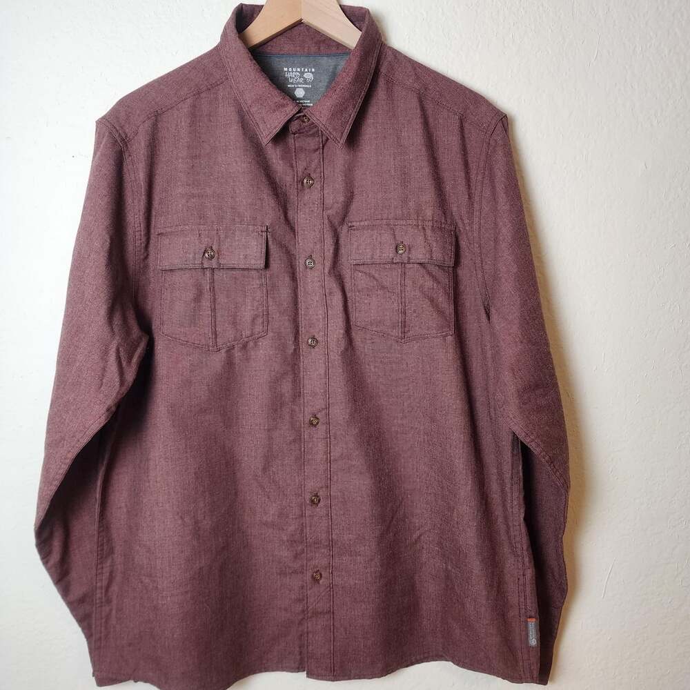 Mountain Hardwear Shirt Mens Large Red Long Sleeve Button-Up Workwear Polyester